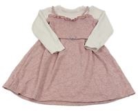 Světlerůžovo-starorůžové úpletové šaty s volánem