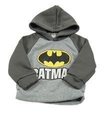 Šedo-tmavošedá mikina s logem Batmana a kapucí