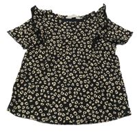 Černé vzorované tričko s volánky H&M