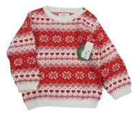 Nové - Červeno-bílý vzorovaný svetr C&A