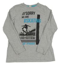 Šedé melírované triko se skateboardistou Y.F.K.