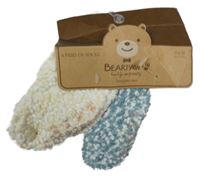 Nové - 2x huňaté ponožky - světlebéžovo-bílé + modro-bílé