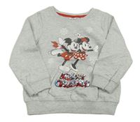 Šedá melírovaná mikina s Minnie a Mickeym Disney