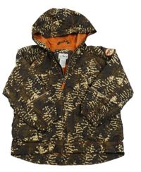 Hnědo-béžová vzorovaná šusťáková podzimní bunda s kapucí 