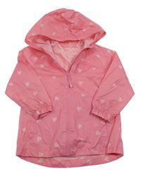 Růžová šusťáková nepromokavá lehká bunda se srdíčky a kapucí F&F
