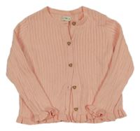 Světlerůžový žebrovaný lehký propínací svetr F&F