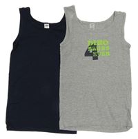 2x nátělník - tmavomodrý + šedý s nápisem 