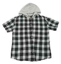 Černo-bílá kostkovaná košile s kapucí shein