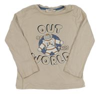 Světlebéžové triko s kosmonautem a nápisem 