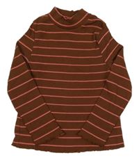 Hnědé pruhované žebrované triko Matalan