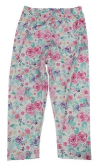 Bílo-růžovo-zelené květované legíny 