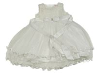 Bílé slavnostní tylové šaty s mašlí a páskem 