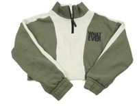 Khaki-smetanová crop mikina s nápisem Primark