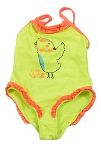 Neonově žluté jednodílné plavky s ptáčkem orchestra