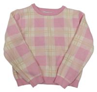 Růžovo-smetanový kostkovaný svetr Primark