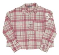 Bílo-růžová kostkovaná crop halenka Pep&Co