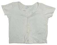 Bílé žebrované propínací crop tričko Zara