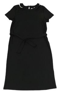 Černé žebrované šaty s páskem River Island