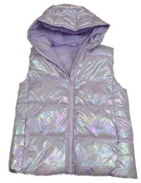 Lila lesklá šusťáková zateplená prošívaná vesta s kapucí Dunnes Stores