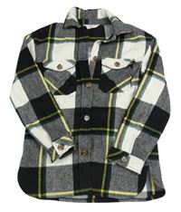 Bílo-černo-žluto-zelená kostkovaná vlněná košilová bunda zn. H&M