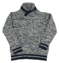 Tmavomodro-bílý melírovaný svetr s límečkem 