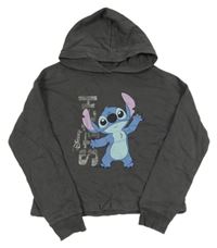 Antracitová crop mikina se Stitchem a kapucí