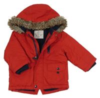 Červená šusťáková zimní bunda s kapucí s kožešinou F&F