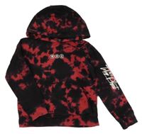 Červeno-černá batikovaná mikina se znaky a kapucí Pep&Co