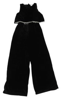 Černý sametový kalhotový overal s kamínky Zara