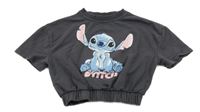 Antracitová tepláková crop vesta se Stitchem Disney