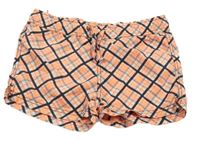 Bílo-šedo-neonově oranžové kostkované plážové kraťasy 