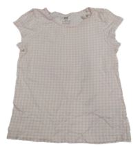 Bílo-světlerůžové kostkované tričko s 3D mašlí H&M