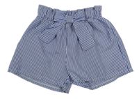 Tmavomodro-bílé pruhované kraťasy s mašlí 