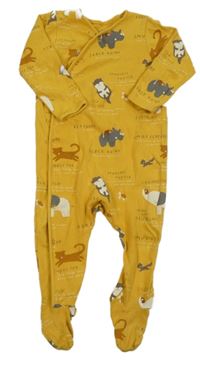 Hořčicový overal s nápisy a zvířátky C&A