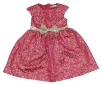 Fuchsiovo-zlaté květované třpytivé šaty s 3D mašlí H&M