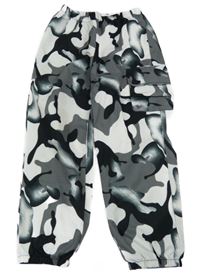 Bílo-šedo-černé army cuff cargo kalhoty Shein
