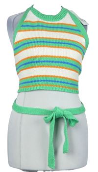 Dámský zeleno-barevný pruhovaný crop pletený zavazovací top Zara 