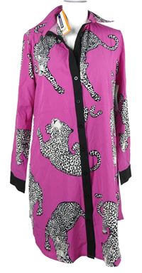 Nové - Dámské fuchsiové košilové šaty s tygry 