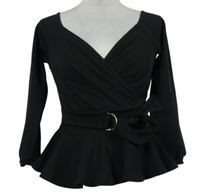 Dámská černá peplum halenka s páskem Boohoo 