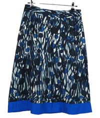 Dámská tmavomodro-bílá vzorovaná hedvábná midi sukně EAST 