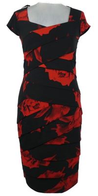 Dámské černo-červené vrstvené pouzdrové šaty s květy Roman