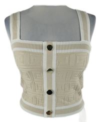 Nové - Dámský béžovo-bílý vzorovaný pletený crop top Amisu 