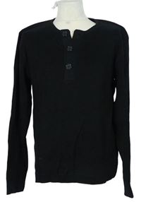 Pánský černý žebrovaný svetr s knoflíčky H&M