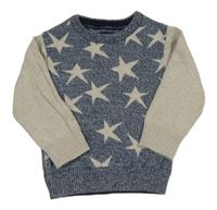 Tmavomodro-béžový hvězdičkovaný svetr Next 