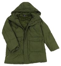 Khaki šusťákový zimní kabát s kapucí Uniqlo