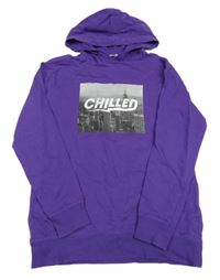 Fialová mikina s městem a kapucí H&M