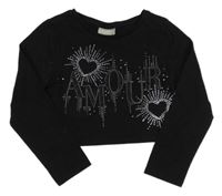 Černé crop triko a nápisem a kamínky Matalan