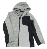 Bílo-šedá melírovaná pleteno/softshellová propínací mikina s logem a kapucí Reebok