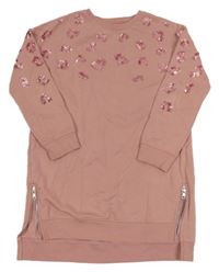 Světlerůžové teplákové šaty s flitry Next