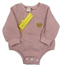 Nové - Starorůžové vzorované teplákové body s kapsou a méďou